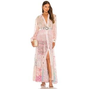 Hemant and Nandita Sahar Maxi Dress Pastel Pink Floral Women XS New No Belt